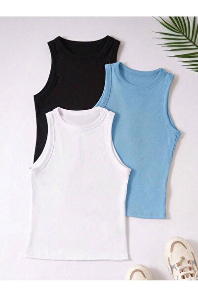 Lorya Giyim Women's 3-Pack Cotton Body-Stick Corded Round Sleeveless Crew Nec...