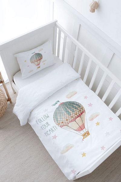 Tuğba Kuğu Baby Size Duvet Cover Set (100X150) - Iconic Series - Pink Flying Balloon