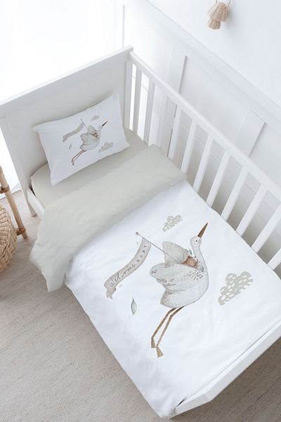 Tuğba Kuğu 100X150 Royal Series Baby Size Duvet Cover Set - Welcome Baby Stork