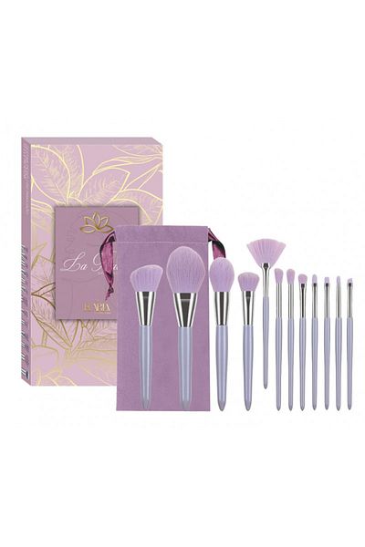 ECARLA 13dílná fialová sada štětců na make-up - Sada 13 fialových štětců na make-up