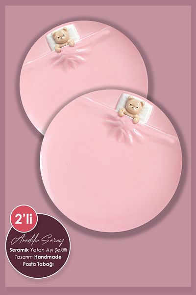 Anadolu Saray 2Pcs 19cm Ceramic Lying Bear Shaped Design Handmade Pastry Plate Dessert Breakfast Pastry Plate