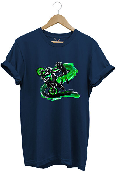 WİDİ Tricou cu imprimeu pentru motociclete de curse, cu ridicare frontală, 10...