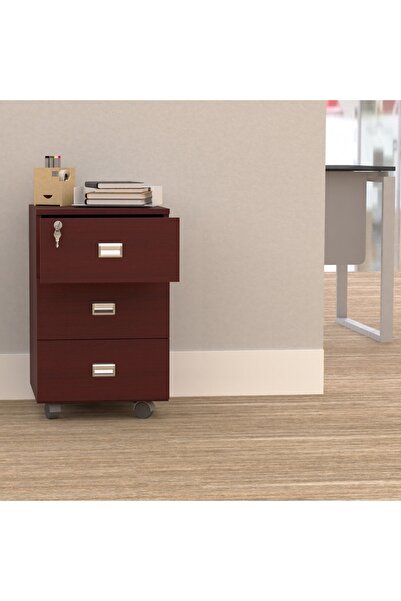 Mahmayi Stazion 3 Drawer Mobile Storage Unit Modern Office Furniture with Cabinets Cherry