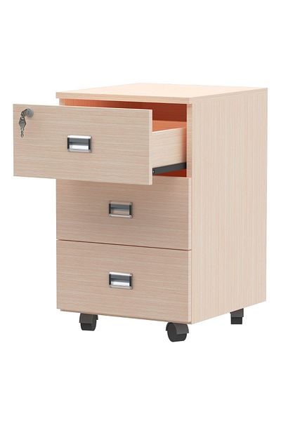 Mahmayi Stazion 3 Drawer Mobile Storage Unit Modern Office Furniture with Cabinets Oak