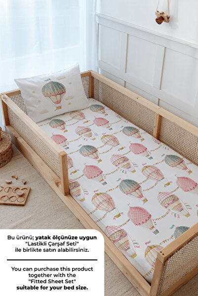 Tuğba Kuğu Montessori Nevresim Takımı (100x200) - Iconic Serisi - Pembe Uçan Balon