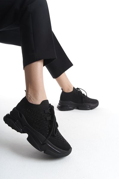 Limeo Tricoturi cu șireturi, perforate, strălucitoare, cu talpă înaltă, pantofi sport casual pentru femei