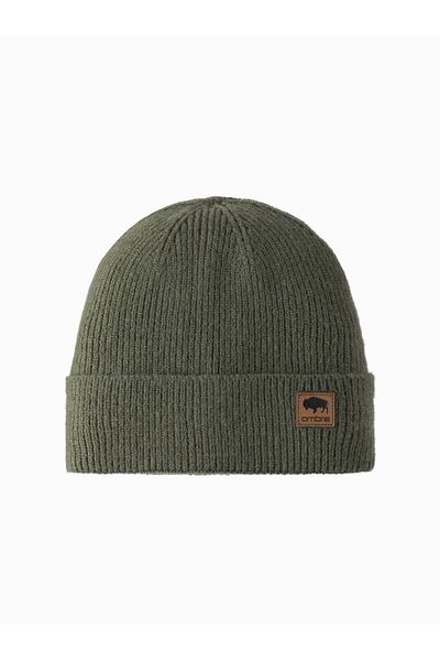 OMBRE Herren Strickmütze mit Patch - oliv V4 OM-ACWH-0123