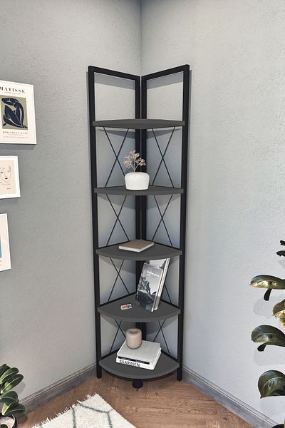 Bofigo Bofigo 5 Shelf Metal Corner Bookshelf Decorative Accessory Rack Anthracite