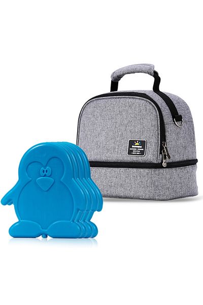 Sunveno Sunveno Insulated Bottle/Lunch Bag with 4 Pcs Penguin Ice Pack Set - Grey