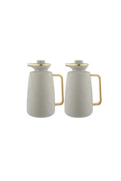 ALSAIF 2 Pieces Coffee And Tea Vacuum Flask Set Size: 1.0/1.0 L Color: Grey/gold