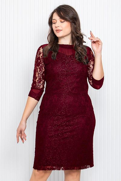 DENİMİNİ Lace Midi Length Slim Fit Plus Size Evening Dress Dnm3093