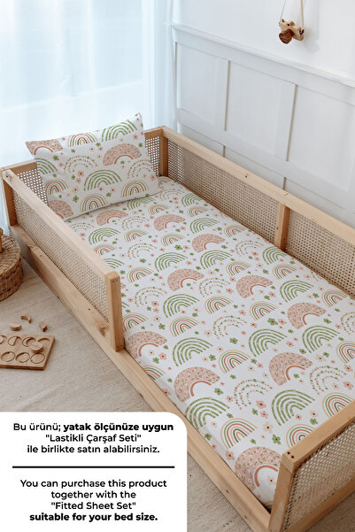 Tuğba Kuğu Montessori Nevresim Takımı (100x200) - Iconic Serisi - Soft Çiçekli Ay Ve Gökkuşağı