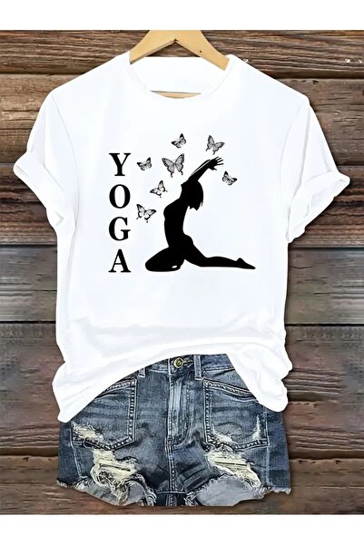 WOODROFFE Tricou imprimat cu design Butterfly YOGA pentru femei, supradimensi...