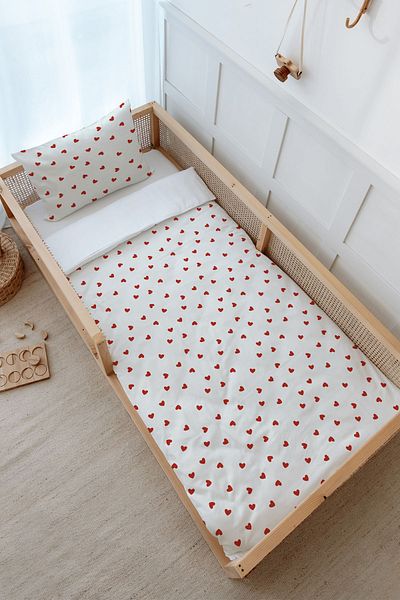 Tuğba Kuğu Montessori Duvet Cover Set (100X200) - Iconic Series - Red Hearts