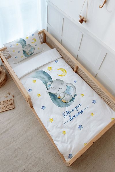 Tuğba Kuğu Montessori Duvet Cover Set - 100X200 Baby Series, Blue Elephant Sleeping in a Hose