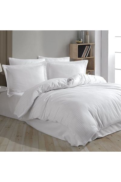 GÖRMEZ TEKSTİL 4 Padded Cotton Satin Double Oxford Striped Duvet Cover - with Plain Satin Sheet