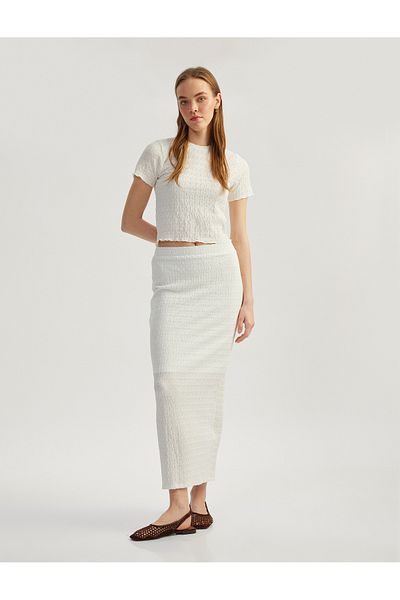 Koton Slim Fit Slit Backing Lined Midi Pencil Skirt