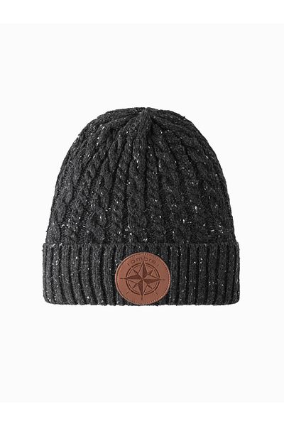 OMBRE Beanie-Mütze für Herren mit rundem geprägtem Patch - Graphit V1 OM-ACWH-0121