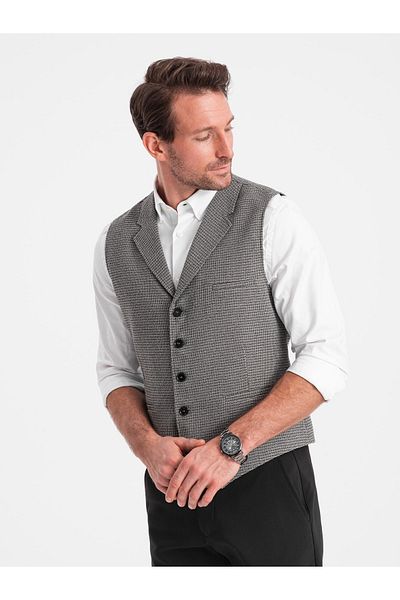 OMBRE Jacquardweste für Herren mit Revers - Graphit V1 OM-BLZV-0122 L