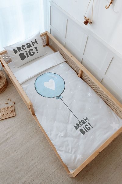 Tuğba Kuğu Pure Baby Montessori Duvet Cover Set - 100X200, Blue Heart Balloon