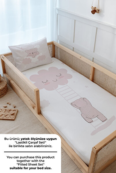 Tuğba Kuğu Montessori Nevresim Takımı (100x200) - Pure Baby Serisi - Buluta Tırmanan Ayıcık