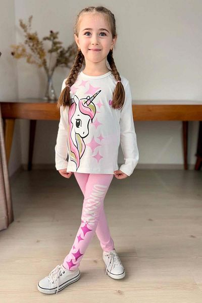 Riccotarz Girl's Pink Tights Set with Stars and Unicorn Print