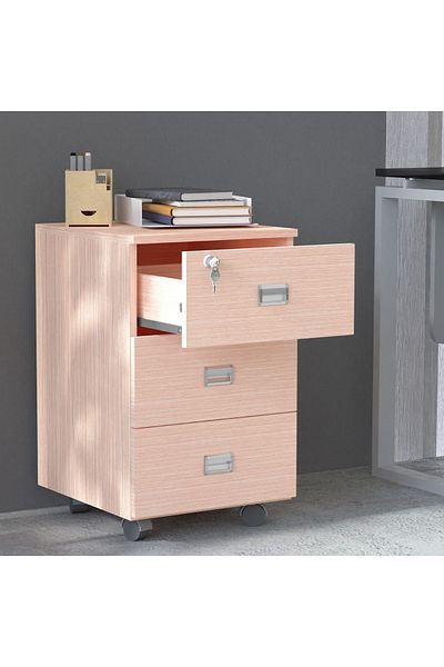 Mahmayi Stazion 3 Drawer Mobile Storage Unit Modern Office Furniture with Cabinets Oak