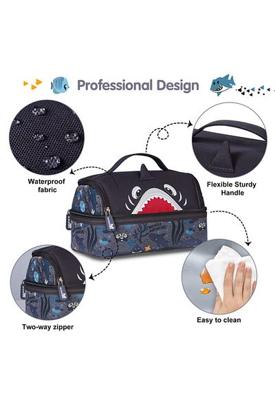 Nohoo Nohoo Kids Insulated Lunch Bag Shark - Grey