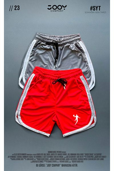 Jooy Grey - Red Basketball Player Printed Training Fitness Sportsman Shorts Set of 2