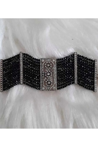 TMD AKSESUAR Black Crystal Bracelet with Daisy Diamond Mounted Zircon Stone A...