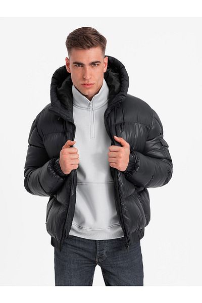 OMBRE Men's warm puffer jacket with welts - black V1 OM-JAHP-0207 S