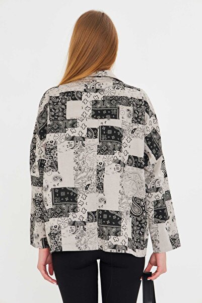 armonika Women's Light Gray Patterned Pocket Detail Shirt Jacket Arm-25K 001071