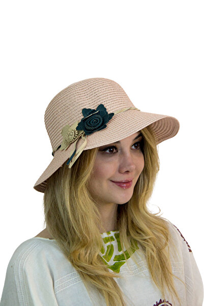 Bay Şapkacı Bay Şapkacı - Çiçekli Hasır Kadın Şapka 3872