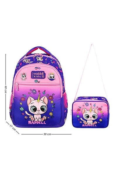 Linea Waddell 3 Compartment Primary School and Lunch Box - Cat Pink-Purple 24304