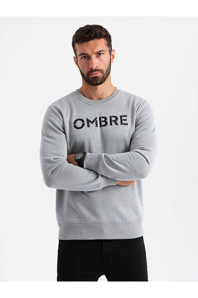 OMBRE Κλασικό ανδρικό φούτερ με επιγραφή - γκρι μελανζέ V1 OM-SSPS-0181 OM-SSPS-0181 M