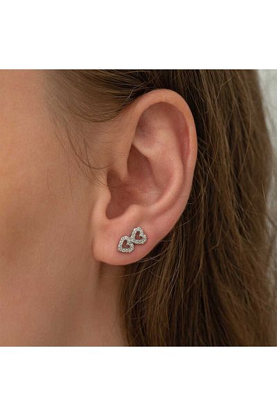 Skygo Two Hearts Patterned Silver Earrings