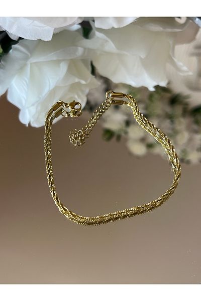 RENGARENG Gold 0.2 cm Steel Twist Bracelet 22cm Additional 5cm