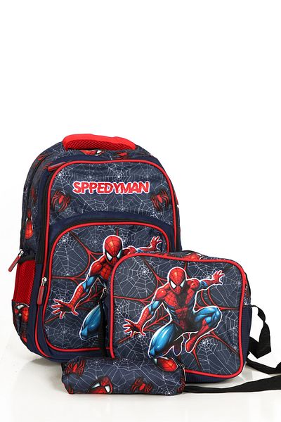 Moricha Boy's Black Speedy Printed Σετ Τριπλής Μολυβοθήκης, Πλάτης και Κουτί για Πρωτοβάθμια και Δευτεροβάθμια Εκπαίδευση
