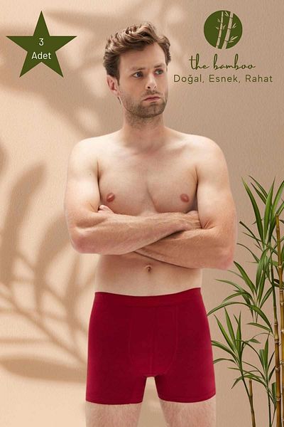 ERDEM İÇ GİYİM Weweus Claret Red 3 τεμαχίων ανδρικό εξαιρετικά λεπτό φυσικό μπαμπού πολυτελές μπόξερ 1012