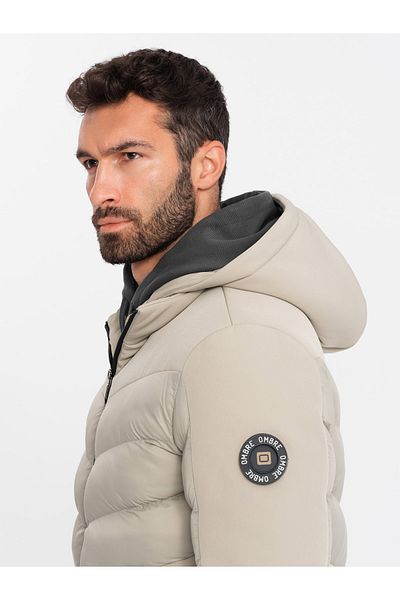 OMBRE Men's quilted jacket with high collar - beige V4 OM-JALP-0172 M