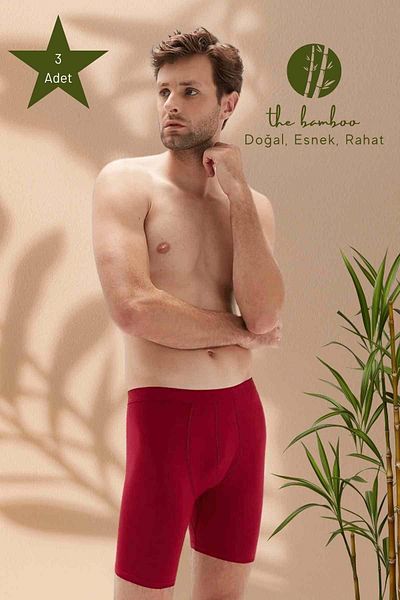 ERDEM İÇ GİYİM Weweus 3'lü Κοραλλί Ανδρικό Super Thin Φυσικό Μπαμπού Πολυτελές Μακρύ Boxers 1013
