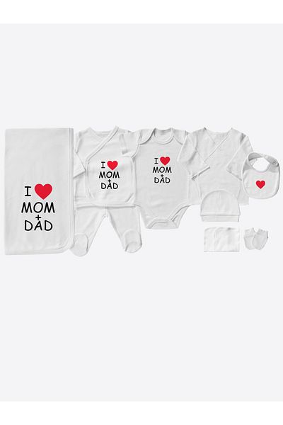 kitikate Organic Bodysuit Set of 10 - I Love Mom&Dad White