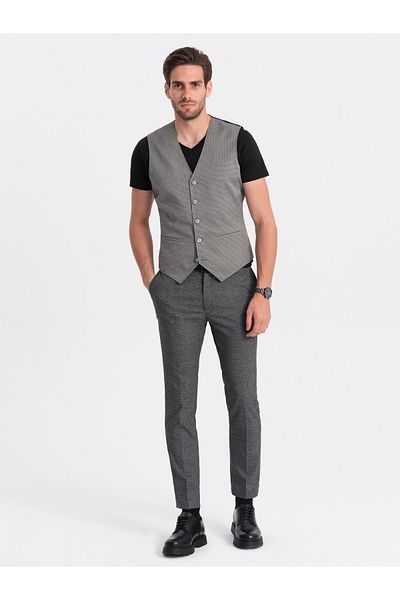 OMBRE Herren Jacquard Freizeitweste ohne Revers - grau V2 OM-BLZV-0111 L