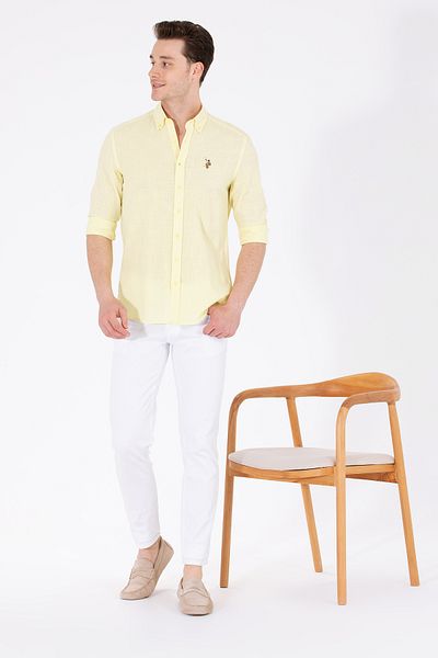 U.S. Polo Assn. Men's Light Yellow Long Sleeve Basic Shirt 50262872 -Vr004