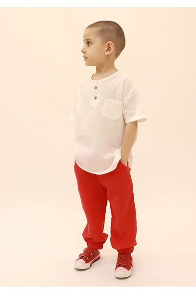BALKABAĞI Boy's Suit with Sile Cloth White Shirt Muslin Red Pants (2-8 Years)