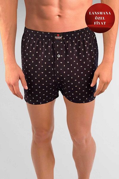 ERDEM İÇ GİYİM Erdem Navy Blue Combed Boxer - 1400YINK, με στάμπα και σχέδιο