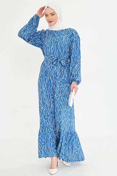 armonika Γυναικεία φούστα Indigo με φερμουάρ με λαιμόκοψη με βολάν μακρύ μουσ...