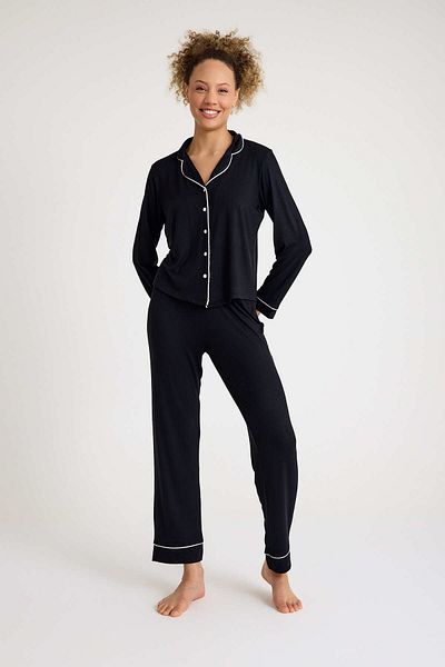 No52 HomeWear Set pijamale pentru femei, 90% bumbac, 10% elastan, culoare neagră, calitate premium