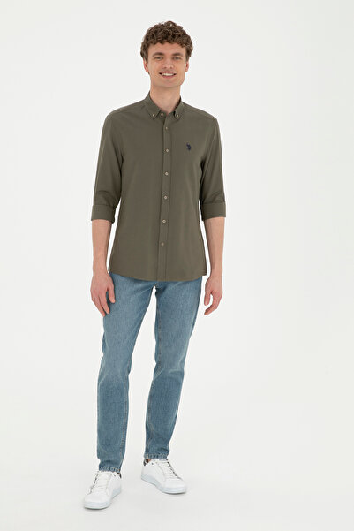 U.S. Polo Assn. Ανδρικό Χακί Μακρυμάνικο Βασικό Πουκάμισο 50288629 -VR027