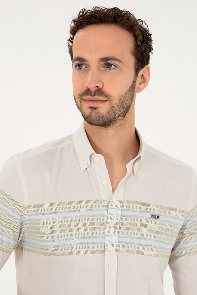 U.S. Polo Assn. Ανδρικό πέτρινο μακρυμάνικο πουκάμισο 50272945-VR049